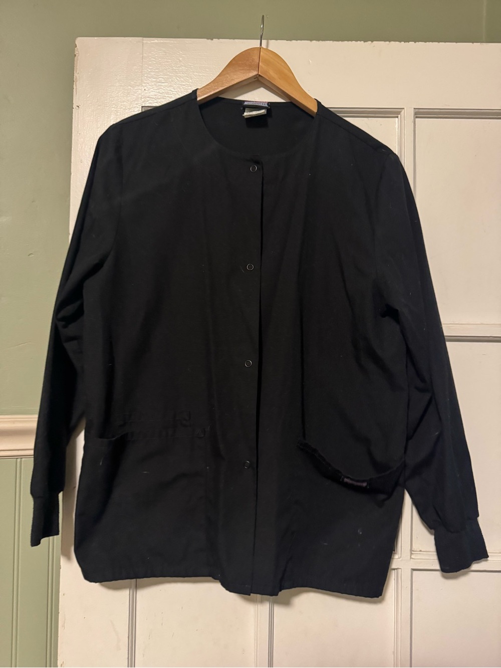 Cherokee Black Round-Neck Snap Front Jacket Scrub